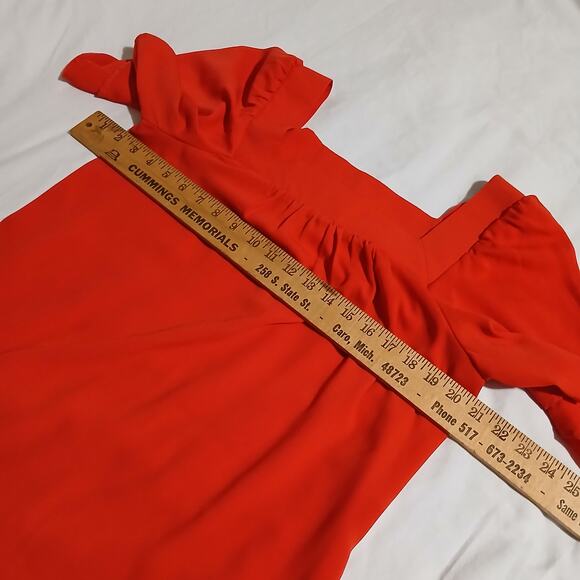 Brina & Em Small Coral Red Square-Gathered-Neck Flutter-Sleeve A Line Top - Picture 4 of 7